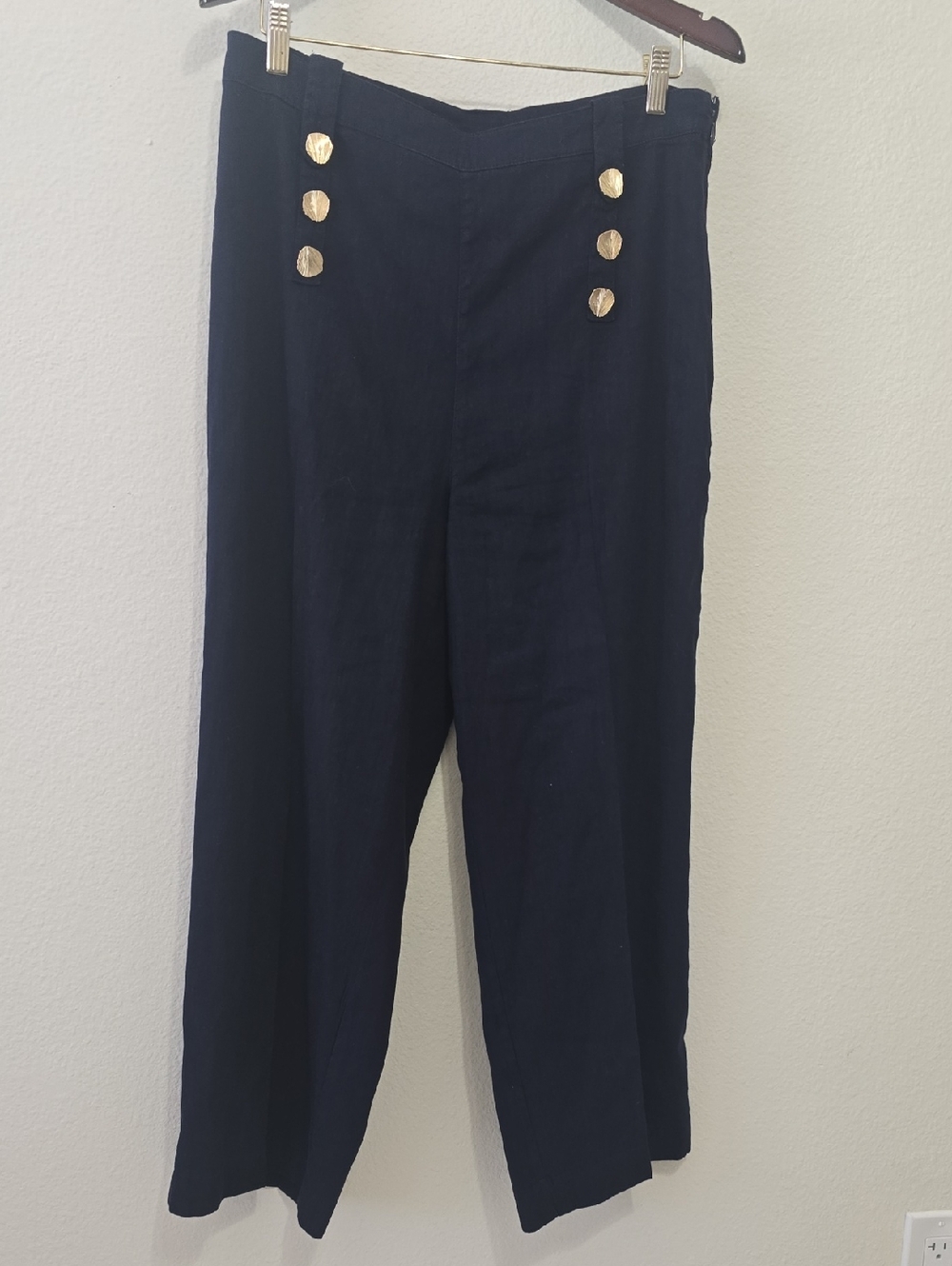 Halston Heritage Navy Wide-Leg‎ Trousers with Gold Accent 10